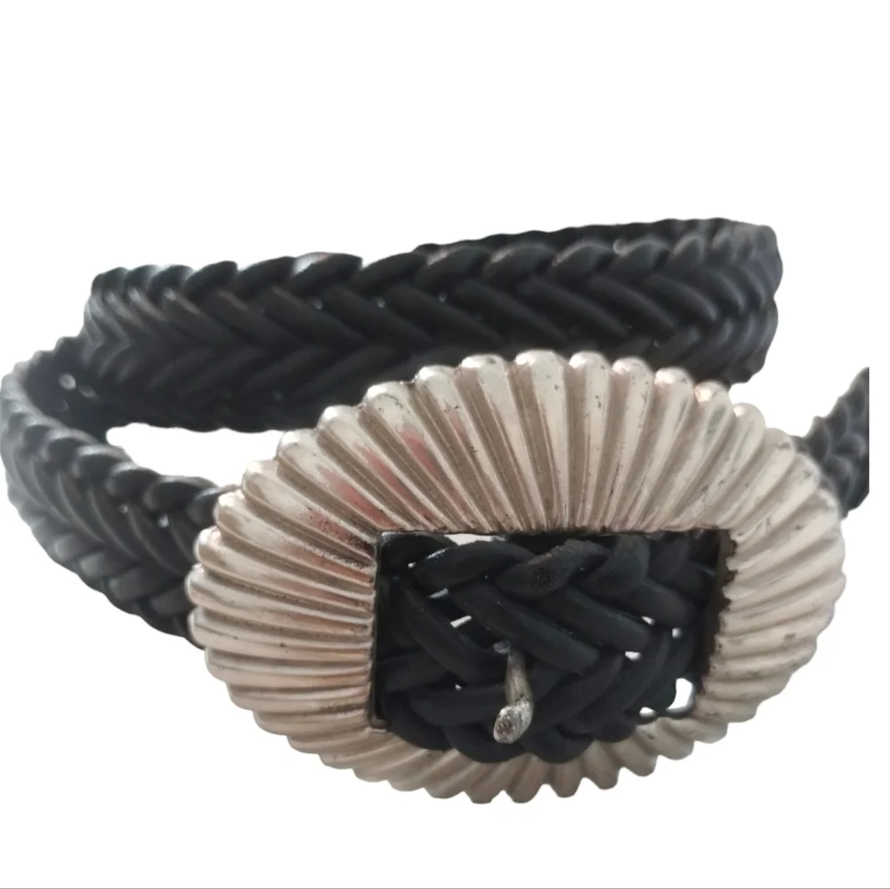 Vintage Woven Black Weaved Belt w/Silver Buckle‎ Women's 28-30